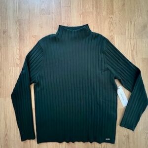 NWT Calvin Klein Sweater Hunter Green Ribbed Mock Turtle Neck Pullover XL
